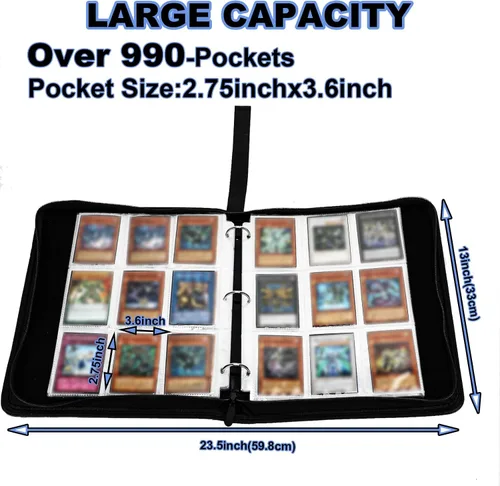 Miniatura 6 de Carpeta de tarjetas para tarjetas intercambiables Y-G-O, 990 bolsillos, álbum de 3 anillos de gran capacidad, 9 bolsillos compatible con tarjetas