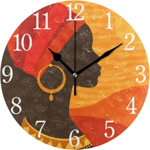 senya Wall Clock African American Woman Silent Non Ticking Operated Round Easy to Read Home Office School Clock
