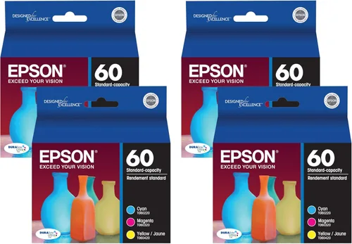 Epson 60 DURABrite Ultra Ink - Paquete combinado de colores de capacidad estándar (T060520-S) funciona con lápiz capacitivo C-68, C-88, C-88+,