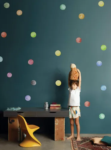 Miniatura 2 de Calcomanía de pared de lunares, acuarela, colorida, calcomanías de pared redondas, calcomanías de pared para despegar y pegar, decoración de pared