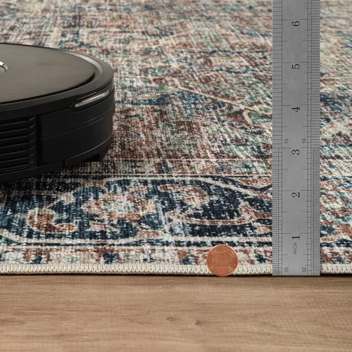 Miniatura 9 de Bloom Rugs Alfombra lavable antideslizante de 2 x 3 pies, color azul/verde/mandarina, alfombra tradicional oriental para sala de estar, dormitorio