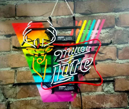 Miniatura 4 de Queen Sense 20"x16" Millers Lite Deer High Life Neon Sign Light Man Cave Bar Pub Beer Gift Neon Lamp A120MLD
