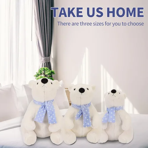 Miniatura 6 de Oso polar de peluche, 9.8 pulgadas, realista, súper suave, lindo oso polar con bufanda, lindo juguete de peluche Kawaii para niños, niños, familia