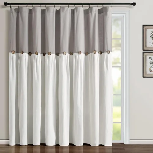 Miniatura 24 de Lush Decor - Cortinas de lino con botones de estilo granja, panel individual, diseño plisado de dos tonos de 40 pulgadas de ancho x 108 pulgadas