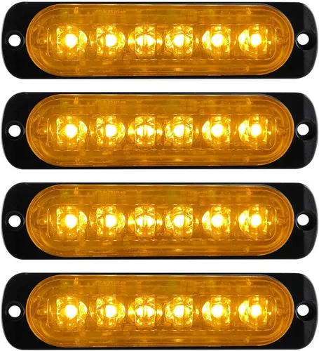 Miniatura 16 de Barra de luz estroboscópica de 4 piezas, 4 LED, ámbar, ultra delgada, con función de sincronización, para coche o camión, luz de emergencia