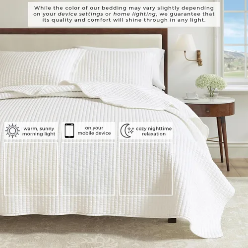Miniatura 5 de Great Bay Home - Juego de edredón Full/Queen, de 3 piezas, ligero de verano con punto acanalado, con fundas de almohada, colchas blancas ultra 13
