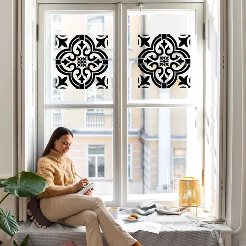 Miniatura 7 de Plantillas de azulejos de 12 pulgadas – 4 plantillas reutilizables con patrón de flores para pared y suelo de pared, manualidades, álbumes