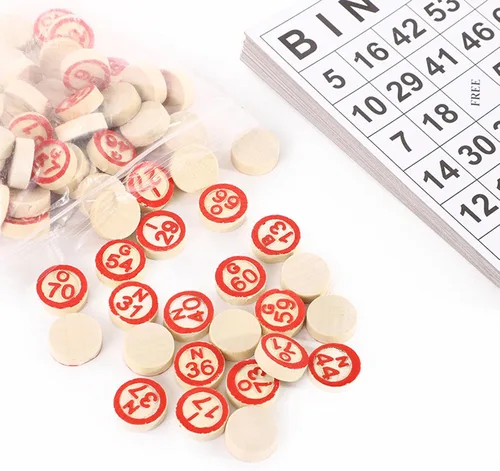 Miniatura 4 de Juego de Bingo Clásico, Juego de Bingo de Madera Incluye 40 Tarjetas de Números de Bingo y 75 Piezas de Ajedrez, Juego de Azar para Niños, Adultos