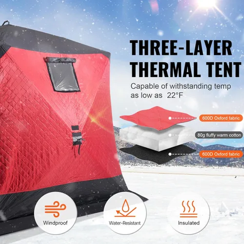Miniatura 3 de VEVOR Portable Pop-Up Tent, 1-8 Person Insulated Shelter, Large Fishing Area, Hub-Style Shanty for Winter Fishing, Waterproof Oxford Ice Cube with