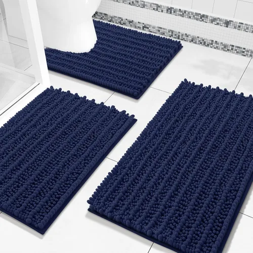Miniatura 9 de Arotive Juego de 3 alfombras de baño de chenilla, extra suaves, absorbentes, peludas y de contorno en forma de U, antideslizantes, lavables a