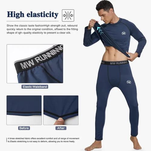 Miniatura 4 de mens Compression Base Layers Long Johns Winter Gear With Fleece Lined for Skiing