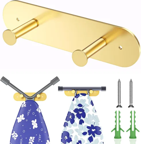 Miniatura 13 de Soporte para tabla de planchar para montaje en pared, soporte para tabla de planchar para almacenamiento de patas en Y o T, colgador de metal