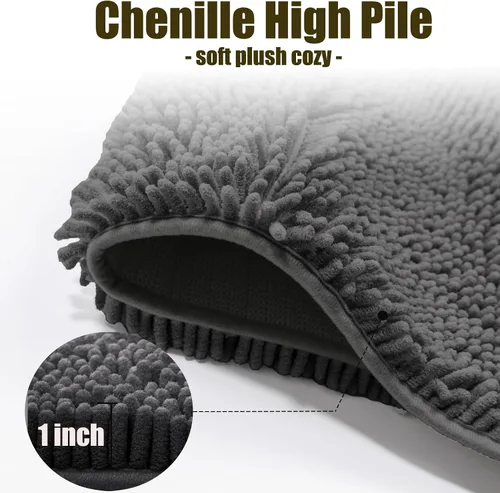 Miniatura 7 de Juego de 4 tapetes de baño de chenilla, tapete de baño de felpilla con parte inferior antideslizante de PVC, juego de alfombras de baño de absorción