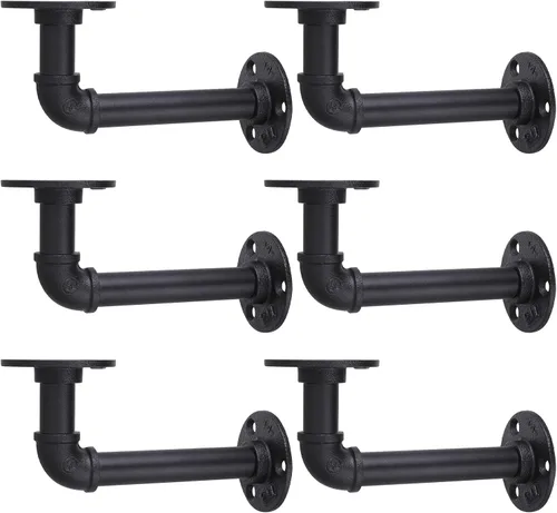 Miniatura 15 de MUZIK Paquete de 4 Soportes de Estante Flotante de Tubería Resistente, Soportes de Estante de Tubos en L Negros, Soportes de Estantería de Hierro