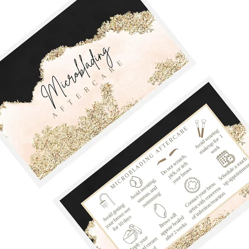 Miniatura 2 de Boutique Marketing LLC Microblading - Tarjetas de cuidado posterior Paquete de 50 Tarjeta de visita de 2 x 3.5 pulgadas Diseño PMU rosa, negro