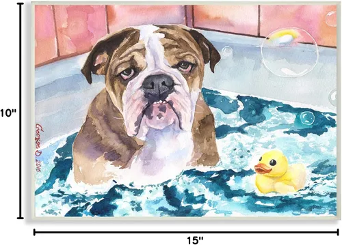 Miniatura 7 de Stupell Industries Placa de pared de goma con diseño de bulldog inglés en la bañera, diseño de George Dyachenko, 10 x 15 pulgadas, color azul