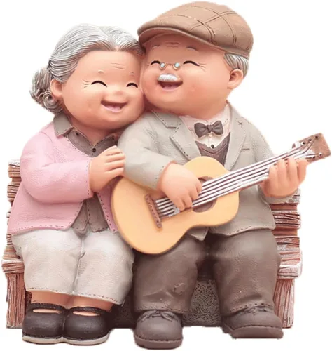 Miniatura 10 de Figuras amorosas para parejas mayores, 50 aniversario, matrimonio dorado, decoración de pasteles de boda, figuras de poliresina, coleccionables