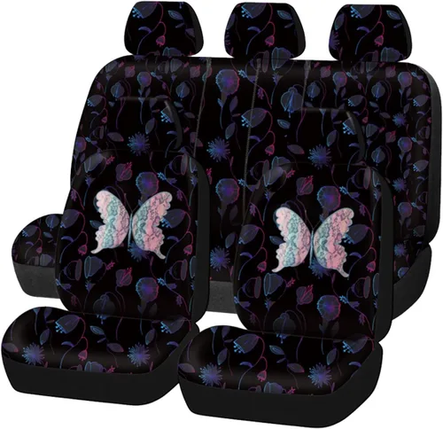 Miniatura 29 de Flying Banner - Juego completo de fundas para asiento de automóvil Butterfly, estilo universal de moda para mujer, para banco trasero (divisible)