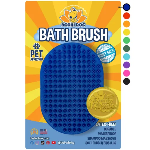 Bodhi Dog - Cepillo de mascotas relajante para masajear con el champú, peine de cerdas de goma para perros y gatos Azul