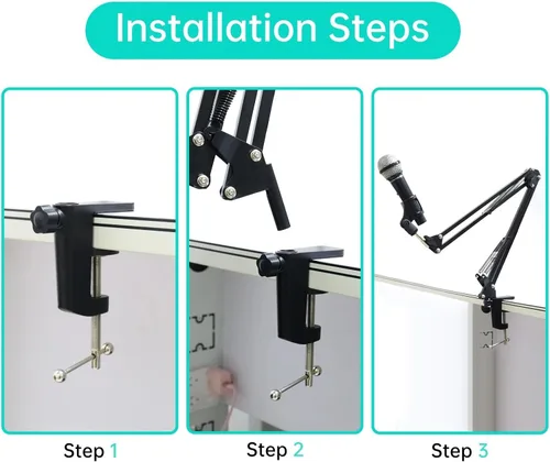 Miniatura 3 de 2 abrazaderas de escritorio de metal resistente, soporte de micrófono de montaje en mesa, clip C para micrófono, brazo de tijera de suspensión