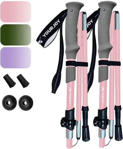 Bastones de senderismo para senderismo, colores macarrones, paquete de 2 unidades, ajustables, plegables para senderismo o caminar, palos de