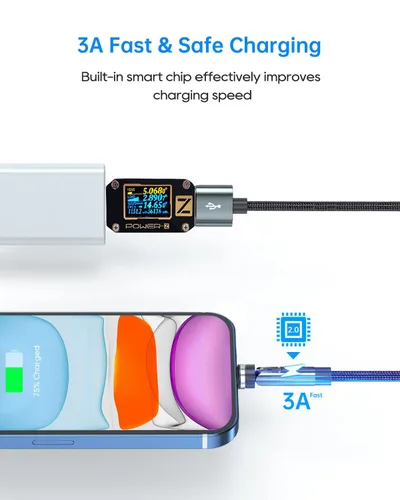Miniatura 3 de Kuulaa Cable de carga magnético de 7 pines, cable de carga magnético giratorio 540 de 3 pies, transferencia de datos de carga rápida de 3 A, cables