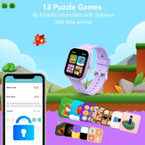 Miniatura 5 de Wach - Reloj inteligente para niños de 6 a 15 años, monitor de actividad física de 1.8 pulgadas, no necesita teléfono, podómetro, monitor de sueño