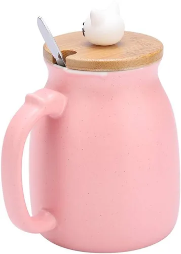Miniatura 7 de TOPINCN Taza de cerámica con diseño de gato lindo con cuchara y tapa de madera, taza de té y agua para leche para oficina en casa (12.8 fl oz)