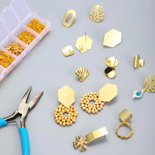 Miniatura 7 de Hicarer 36 unidades/18 pares de aretes chapados en oro para hacer joyas, aretes con agujero de bucle, kit de aretes en forma de hoja de palma