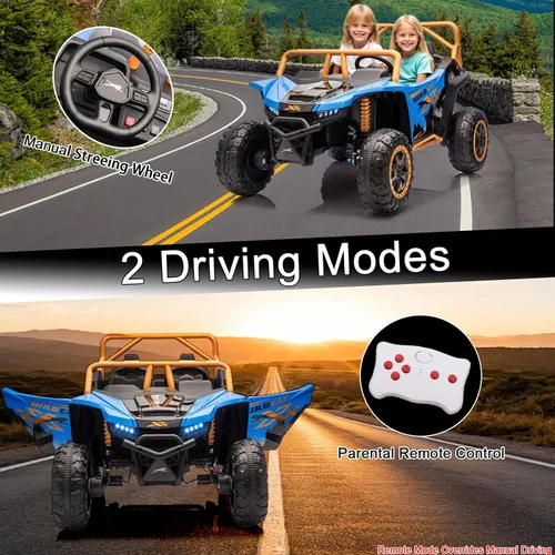 Miniatura 7 de 2026 XXXL 24V 4WD 2 plazas UTV todoterreno 4x4 a batería eléctrico de juguete con control remoto para niños y niñas, UTV 4 ruedas con música, Azul