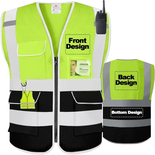 Miniatura 24 de BeautyWill Chaleco de seguridad personalizado Logo Clase 2 Chaleco reflectante de alta visibilidad con bolsillos Ropa de trabajo de construcción