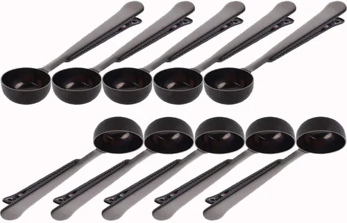 10 Pakcs cuchara y clip 2 en 1 acero inoxidable 1 cucharada de medición de tierra cuchara con clip de bolsa para café té Negro