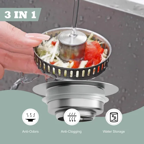 Miniatura 8 de Colador de drenaje para fregadero de cocina 3 en 1, tapón de fregadero desplegable de acero inoxidable 304, tapón antiobstrucción para fregadero