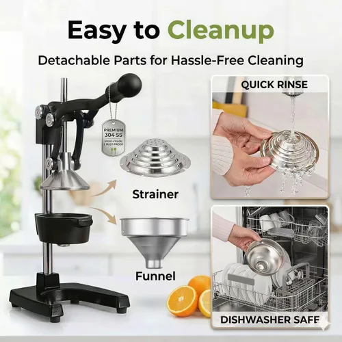 Miniatura 5 de Y-ME Cast Iron Juicer, Heavy Duty Manual Citrus Press with Stainless Steel Detachable Strainers, Hand Juicer for Orange, Lemon, Lime & Grapefruit