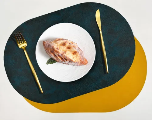 Miniatura 8 de Juego de 6 manteles individuales ovalados de piel sintética, manteles individuales impermeables de doble cara Manteles individuales de cocina