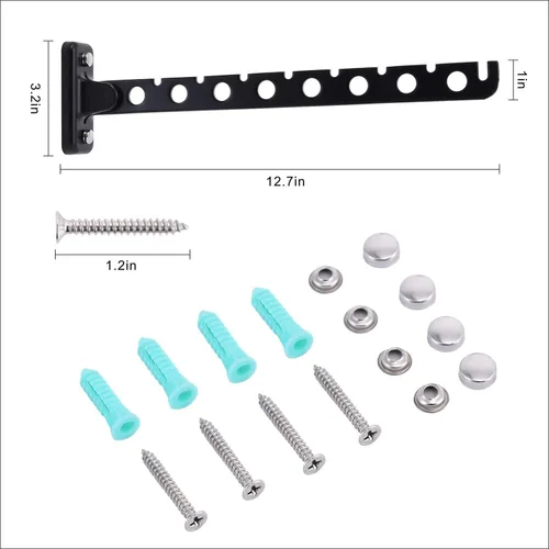 Miniatura 6 de Percha de ropa para montar en la pared, paquete de 2 perchas plegables negras para ropa sucia con brazo oscilante, organizador de almacenamiento