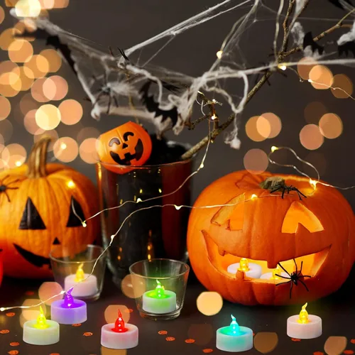 Miniatura 6 de 24 PCS Velas de Té que Cambian de Color Lentamente Operadas con Batería, Luces de Té Eléctricas Coloridas Parpadeantes sin Llama, Velas Votivas LED
