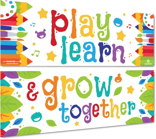 Sproutbrite Carteles educativos de juego y aprendizaje de 13.5 x 39 pulgadas, 2 carteles de profesores, carteles motivacionales para el aula y