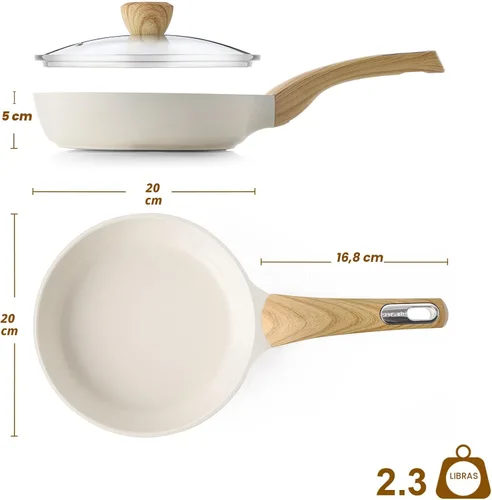 Miniatura 9 de SENSARTE Sartén de Saltear de Cerámica Antiadherente con Tapa de 8 Pulgadas, Sartenes Antiadherentes para Tortillas, Sin PFOA/PFAS/PTFE Añadidos