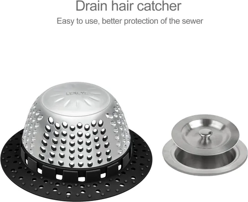 Miniatura 2 de LEKEYE Captador de pelo para drenaje de ducha/Cubierta de drenaje de bañera/Protector de drenaje para desagües de palanca y normales (Negro)