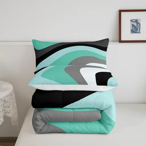 Miniatura 5 de Juego de edredón de remolinos azul real, negro y gris, juego de ropa de cama moderno con diseño de remolinos para niños, adolescentes, niños
