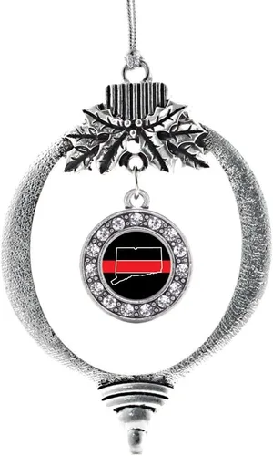 Miniatura 179 de Inspired Silver - Bonita bandera estadounidense - Adorno de Navidad plateado - Adorno de árbol de Navidad con dije circular con circonita cúbica