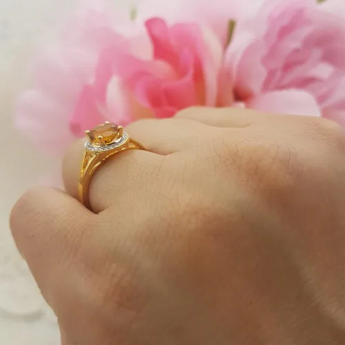 Miniatura 152 de Dazzlingrock Collection Anillo de compromiso redondo de 0.276 in con halo de diamante blanco y vástago dividido para ella en oro macizo de 14