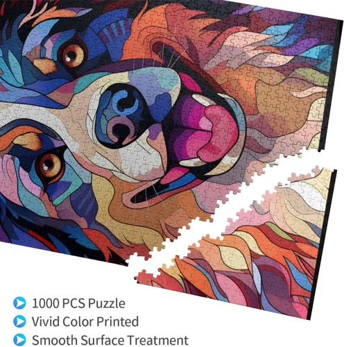 Miniatura 7 de Rompecabezas de Madera de Vidrio Colorido Manchado de Amantes de Perros Pastor Australiano de 1000 Piezas de Pintura Artística para Niños Adultos