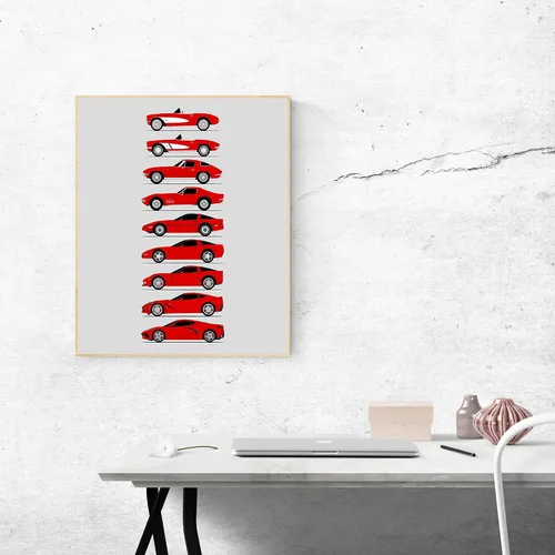 Miniatura 3 de Idea Network Póster hecho a mano compatible con Chevy Corvette Generations (perfil lateral) impresión de Chevrolet (C1 C2 C3 C4 C5 C6 C7 C8) – Rojo