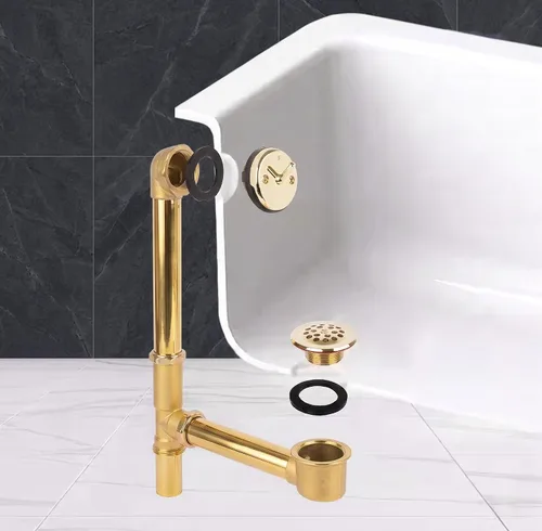 Miniatura 17 de Fine Fixtures Desagüe de ducha para bañera, tubo de latón calibre 20, kit de drenaje de desbordamiento de palanca de viaje, latón satinado