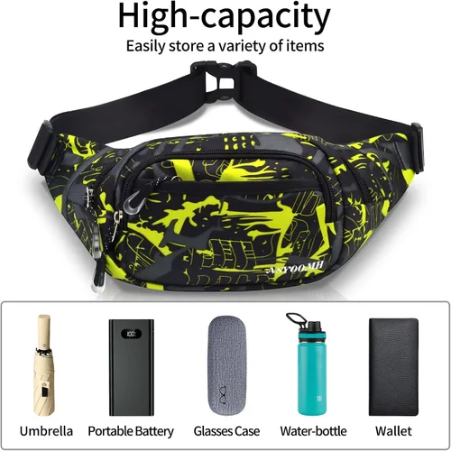 Miniatura 4 de Cangurera cruzada para hombres, 5 bolsillos con cremallera, bolsa para cinturón para correr, ciclismo, viajes, senderismo, pesca, camping