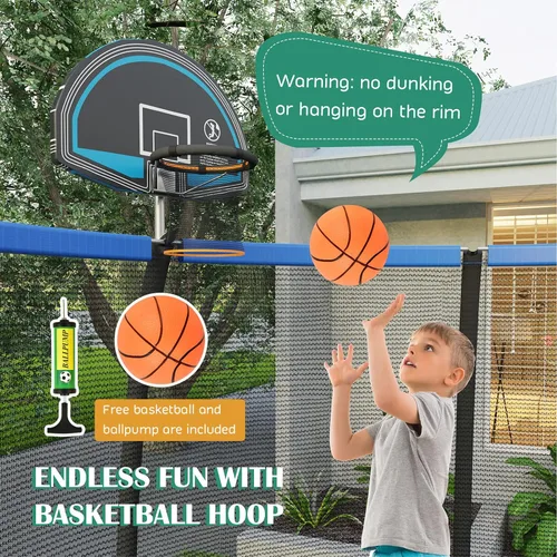 Miniatura 4 de Giantex Trampolín con aro de baloncesto, 8, 10, 12 pies, aprobado por la ASTM para todo tipo de clima, escalera recreativa al aire libre para niños