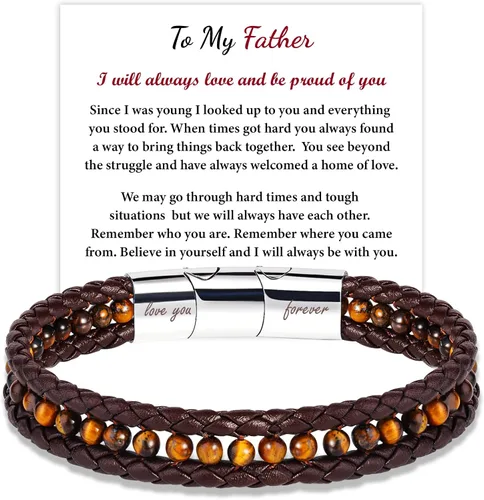 Miniatura 19 de To My Boyfriend/Son/Grandson/Father/Husband Black Onyx Tiger Eye Blue Sodalite Leather Bracelets Jewelry For Men, Birthday Anniversary Valentines
