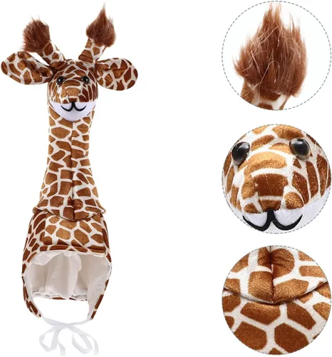 Miniatura 5 de Amosfun Sombrero de jirafa para fiesta de animales para padres e hijos, accesorio interactivo para disfraz de escenario, gorra de jirafa con correa